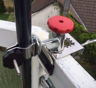 holly's 1 Stück INOX - SONNENSCHIRMHALTER - 360° drehbar für STÖCKE bis Ø 38 mm - Befestigung an rund - eckigen Geländern bis max. 50 mm Ø - Lt. Abbildung mit mehrfachen Anwendungen -