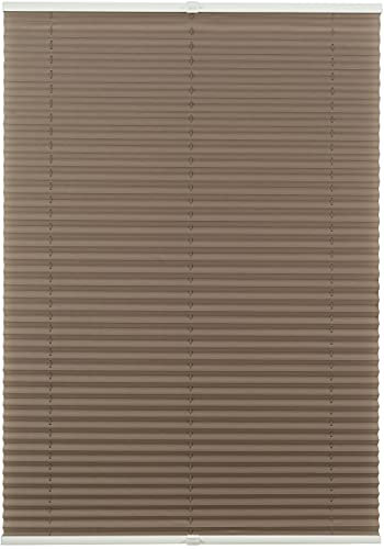 ondeco Plissee ohne Bohren mit Klemmträger viele Farben, Sonnenschutz für Fenster innen, Lichtschutz und Blickdicht, Plissee klemmfix Faltrollo Sichtschutz für Tür Braun 100x130 cm