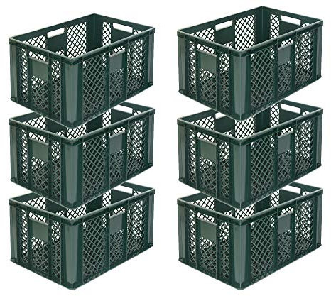 6x Eurobehälter/Stapelkorb/Bäckerkisten, Grundmaß 600x400x320 mm. Eurobox stapelbar aus Kunststoff in TOP-Qualität - Made in Germany (Gelb) (Grün)