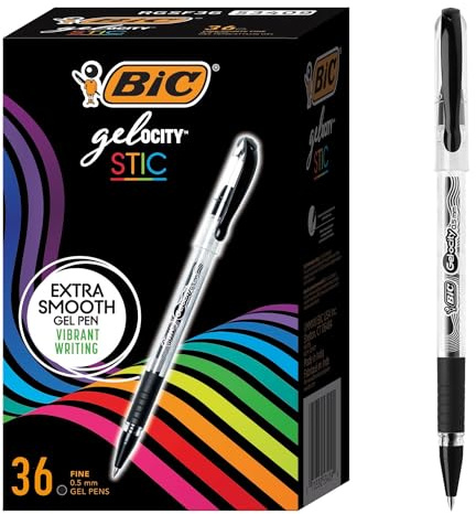BIC Gel-ocity Smooth Stic Gel Pen, Fine Point (0.5mm) - Box of 36 Black Gel Stick Pens, RGSF36-BLK