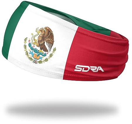 Suddora Country Flag Headband, Wide Mexico National Flag Tapered Style Boho Sweatband for Soccer, Tennis, Workout, Costume
