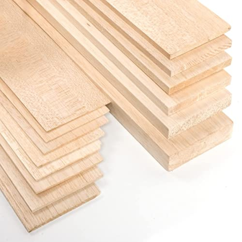 Materia Prima Balsa-Holz für Bastel- und Kunstprojekte, leichtes Holzbrett für Modellbau und Modellbau, leicht geschnittenes Holzbrett, 10 x 100 cm, Dicke 2 mm (2 pack)