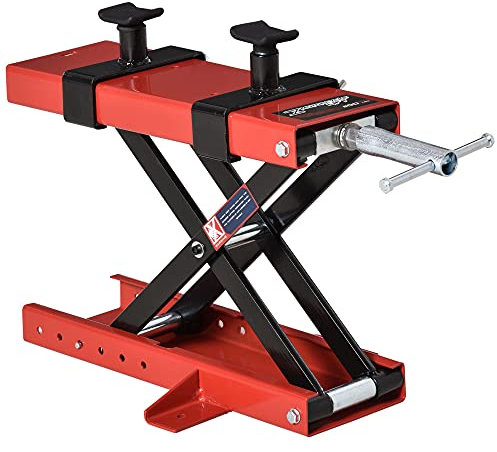 DURHAND Cavalletto Alzamoto a Forbice, Sollevatore Moto, Cavalletto Moto Centrale Regolabile Fino 500kg in Metallo Rosso