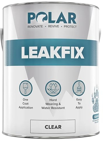 Polar Leak Seal Waterproof Roof Paint, 2.5L, Clear, One Coat | One-Coat Waterproof Roof Sealant, Leak and Crack Repair, Roofs, Gutters and Drainpipes, UV Resistant, No Primer Needed