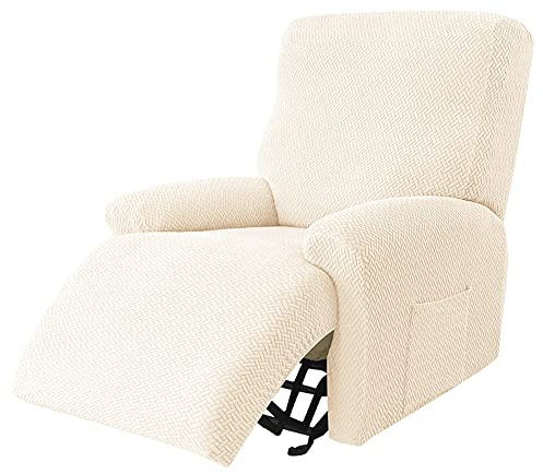 Highdi Twill-Jacquard Sesselbezug 4-teiliges Set, Komplett Sesselschoner für Relaxsessel, Luxuriös Verdicken Relaxsessel Bezüge Stretchhusse für Fernsehsessel Liege Sessel (Beige)