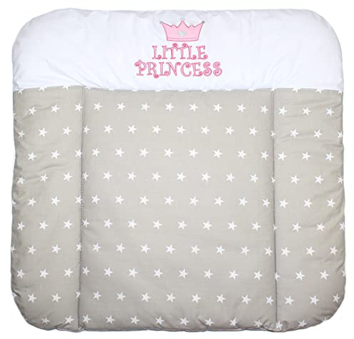 Wickelauflage mit Applikation - Princess Sternchen auf Grau - Wickeltischauflage Baby Auflage (70 x 50 cm)