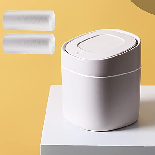 Mini poubelle en plastique avec couvercle – Poubelle pop-up de 2 L pour salle de bain, bureau, table ou table basse – Pour jeter des ronds en coton, des éponges de maquillage, des mouchoirs (gris)