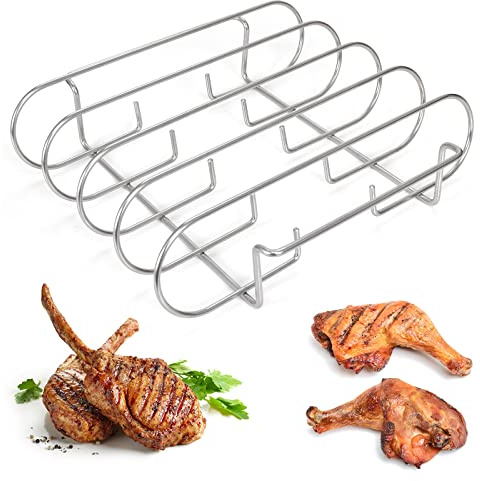 Colexy Spareribs Halter Grill Edelstahl, Antihaft Rib Rack Rostfreier Stahl Rippchenhalter von 5 Spareribs, BBQ Rib Rack für Gas, Spare Ribs Halter, für Gasgrills und Holzkohlegrills