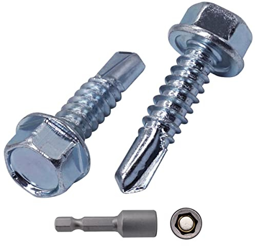 SKIR'CO (100 st) DIN 7504 K zinkpläterat stål 6,3 x 25 mm skruvar, självborrande metallskruv, sexkantshuvud