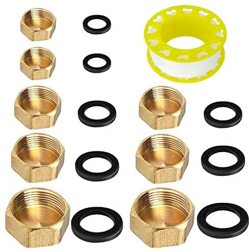 XSHAO 8 Stück Messing Kappe, Ausflssverhinderer Blindstopfen 3/4 Zoll Gewindekappe Messing mit Schlauchunterlegscheiben Rohmaterialband für Heizung und Trinkwasseranlage Geeignet (4 Größe)