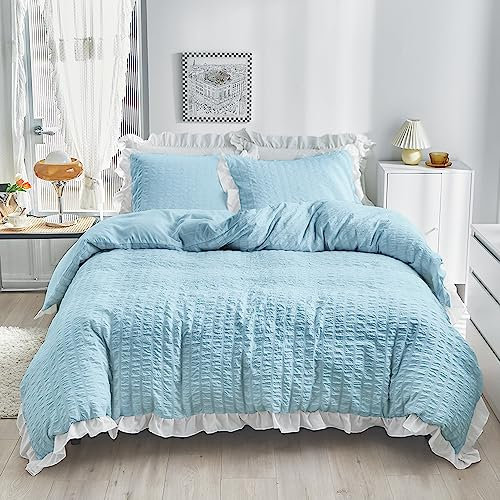 DXHOME Ropa de cama de 135 x 200 cm, color azul, ropa de cama de verano de 135 x 200 cm, para cama individual, transpirable, funda nórdica con cremallera + 1 funda de almohada de 80 x 80 cm