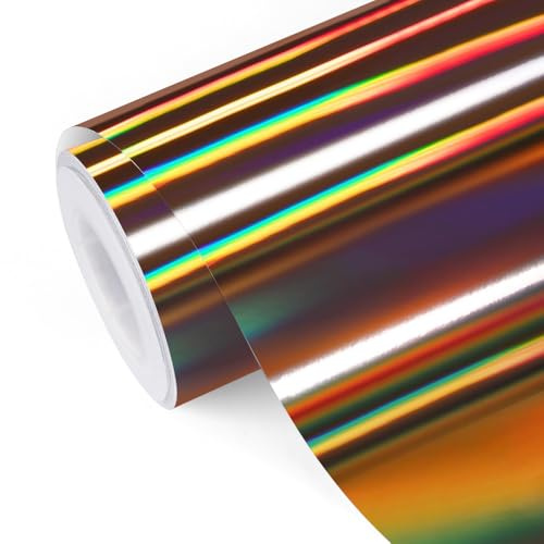 TECKWRAP Vinilo holográfico cromado sin burbujas, vinilo holográfico permanente con canales de aire de 1 x 5 pies, para manualidades, color marrón
