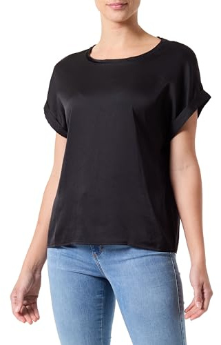 ONLY Solo Donne Top Brillante con Effetto Seta Silky Blusa Corta, Colore:Nero-2, Taglia:L