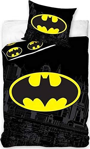 arlis Batman Parure de Lit 140 x 200 cm avec Taie d'oreiller 65 x 65 cm - Housse de Couette pour Lit d'enfant - 100% Coton - 2 Pièces