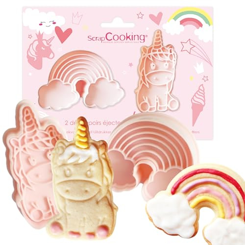 ScrapCooking - 2 Découpoirs avec Éjecteurs Licorne - Licorne & Arc-en-Ciel - Découpoirs à Biscuits en 3D - Embosseur Pâtisserie pour Sablés, Petits Gâteaux, Anniversaire - 2141