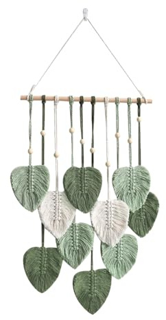 RMBLYfeiye Makramee Wandbehang Blatt Gewebt Wandteppich Vorhang Wohnwagen Gardine Fensterdeko Lager Macrame Wall Hanging Kinderzimmer Deko Wand Holzstangen Grüne