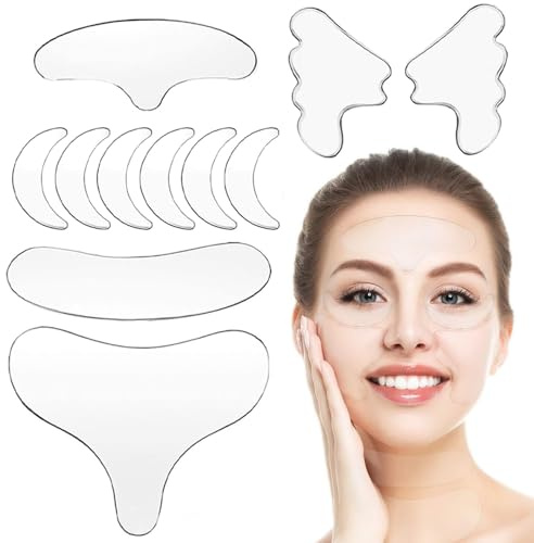 RXKFIGX 11 Piezas Parches Faciales de Antiarrugas, Almohadilla de Silicona Reutilizable Almohadillas para el Pecho Almohadillas Antiarrugas De Silicona Reutilizables Para Ojos, Frente, Pecho Y Cuello