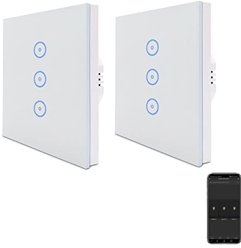 ZigBee Smart Alexa Lichtschalter, Unterputz WLAN Schalter, Berührungssensor Glas, 2.4GHz Single Live Wandschalter (Hub Erforderlich) Kompatibel mit Google Home/Tuya/Smart Life 3 Weg,2 Packungen