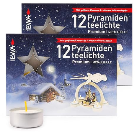 MiCasa SuCasa 2 x 12 pyramid tea lights with metal cover, paraffin, 96 hours total burning time, ideal for Christmas pyramids due to larger flames, for atmospheric Advent and Christmas decoration