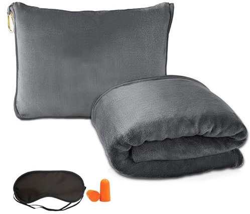 ZHYUAN Reisekissen & Reisedecke 2 in 1,Kissen Decke 2 in 1,mit Augenmasken und Ohrstöpsel,Reisedecke Kissen 2 In 1,Flugzeugdecke mit weichem Kopfkissenbezug,für Urlaub,Büro,Zuhause,Geschäftsreisen