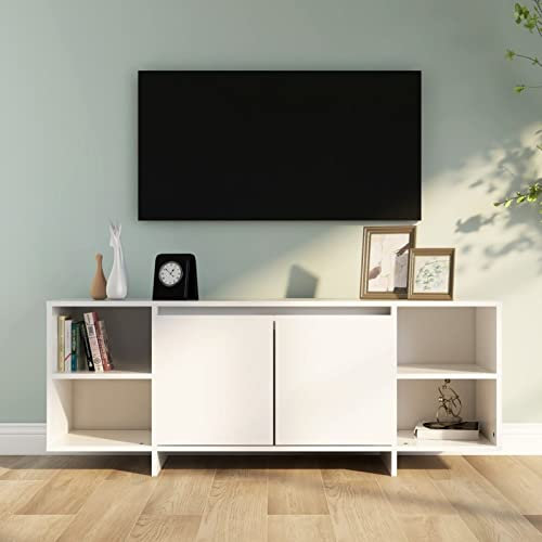 Homgoday Arredo Mobile Porta TV Bianco 130x35x50 cm in Truciolato, Mobile Porta TV Mobiletto Basso per TV per Tavolino da Salotto Industriale Supporto TV Soggiorno