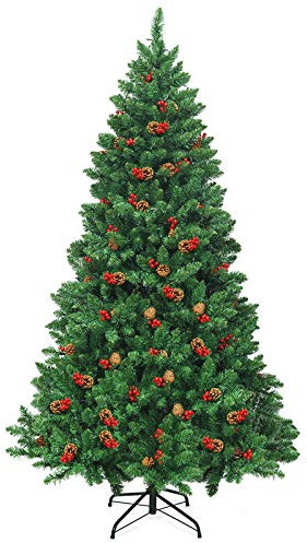 LIFEZEAL 135 cm/195 cm Künstlicher Weihnachtsbaum mit Beleuchtung, Tannenbaum Kunstbaum mit 300/450 LED-Lichtern, Zweigen, Tannenzapfen, Christbaum mit Metallständer (195 cm)