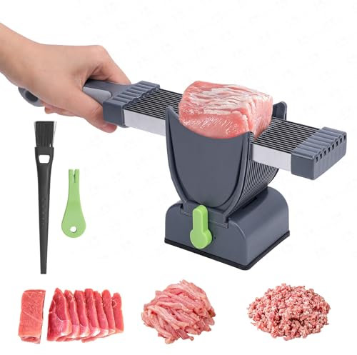 Trancheuse à viande fraîche, épaisseur réglable 2 ou 4 mm, 17 en 1 en acier inoxydable, trancheuse manuelle pour viande fraîche, trancheuse de viande, ne convient pas pour la viande congelée ou la