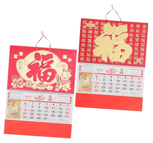 OFFSCH 2pièces Calendrier Mural Chinois Lot Suspendre Calendrier Traditionnel De Année Du Dragon Du Nouvel An Chinois Décoratif