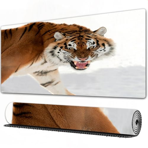 FEHWI 90×40 cm Verlängertes großes Mauspad Schreibtischauflage,Tiger, Panthera Tigris Altaica Nahaufnahme Bild mit Copyspace,genähte Kanten Gaming mauspads,rutschfeste Gummibasis