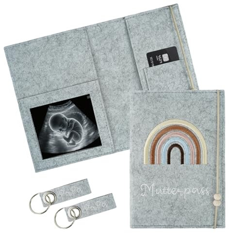 Qiuruoo Mütter Gesundheit Handbuch Schutzhülle für Ultraschallbilder, Bankkarten, Impfausweise, EIN Geschenk für Schwangere und werdende Mütter(Grau)