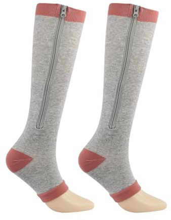 Orthosocks ZipFit Damen Zehenfreie Kompressionsstrümpfe - Stützstrümpfe Mit Reißverschluss,Wadenkniehohe Kompressionsstrumpf,Krampfaderstrümpfe Für Unterschenkel (L/XL(39-45),Grau)