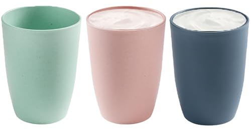 katmerio Lot de 3 gobelets à brosse à dents en plastique empilables et portables - 280 ml - Réutilisables - Pour la cuisine, la salle de bain - Colorés