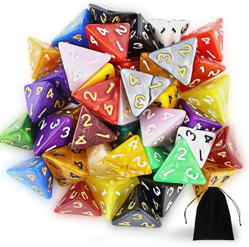 QUTHZZHY 40 dadi poliedrici, dadi da gioco D4, dadi da gioco da tavolo per dungeon e dragons DND RPG MTG, colore casuale, dadi da gioco, gioco di carte, giochi di ruolo, con sacchetto