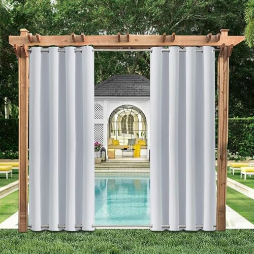 HUAXIQUE Tende da Esterno Impermeabili Opache Tenda da Sole Con doppia anelli Anti-UV Protezione Solare Completa Tende per Balcone Terrazzo e Pergola Bianco 90Lx200Acm(1 Pannelli)