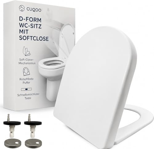 CUQOO Soft Close Toilet Seat - Premium Heavy Duty Toilet Seat with Quick Release, Easy Installation with Two Top Fixing Options, and Adjustable Hinges (D Shaped)