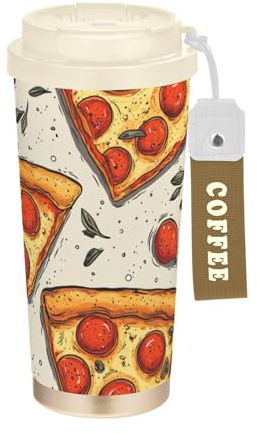 Caihoyu Vasos de viaje para hombre con tapas, taza de café de acero inoxidable para llevar caliente y frío, 481.9 g, a prueba de fugas, corteza fina, estilo subconsciente de pizza