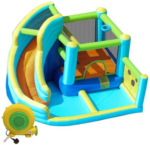 BIUDSTR Kids Inflatable Bouncy Castle, Inflatable Bounce House with 450W Blower, Water Slide 6 in 1 Bounce House Jumping for Age 3-8
