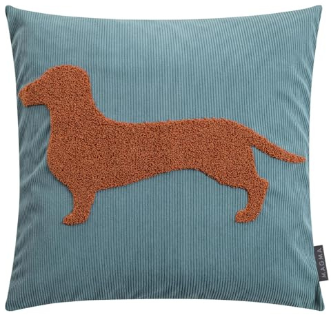 MAGMA Kissenhülle Zierkissenhülle Pixie Tier-Motiv (1 Stück) 3D-Optik ca. 45x45 cm Cordstoff Katze Hund Hirschkopf getuftet (Petrol, ca. 45 x 45 cm)