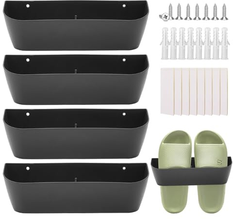 ZHIYUQL® 4 Stück Wand Schuhhalter Wandmontage Schuhregal Schwarz Tür Schuhorganizer für Camping Wohnmobil Badezimmer Wohnzimmer - Selbstklebend oder Schraubmontage