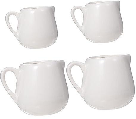 DONFAMDS Mini Pichets à Sauce En Céramique Avec Poignée Moyenne, Bec Verseur Anti-goutte, Pots à Lait En Porcelaine Blancs, Pour Service De Lait Et Sauce Au Quotidien, Lot De 4 Pièces