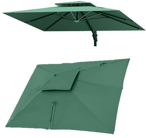 QSPNVFB 3X4 M Rectangular Toldo Para Sombrilla De Jardín Voladizo 8 Costillas Tela De Repuesto Para Parasol Excentrico, Cubierta Para Sombrilla Jardín(Dark green,Double top 3x4m(10' x 13')