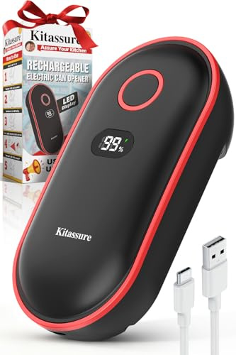 Kitassure Handsfree Smart Touch Rechargeable Electric Can Opener Easy Flex Side Cut All Can Sizes with LED Display and Smooth Edge Safety for Arthritis & Seniors, Auto Kitchen Gadget (Black)