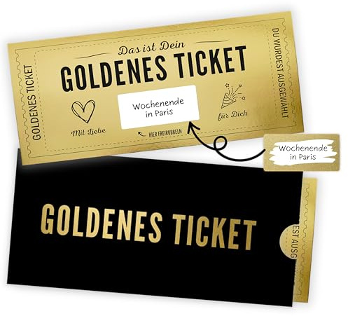 Rudis Tiny Goods Goldenes Ticket Gutschein zum selber ausfüllen mit Rubbelaufkleber und Verpackung