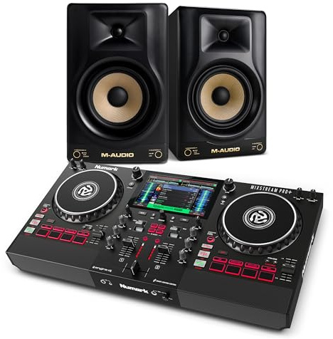 Numark Mixstream Pro+ DJ Controller and M-AUDIO Forty Sixty Pair Studio Monitors for Studio Recording, Music Production, Podcasting, Streaming