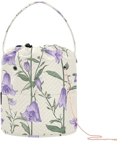 Campanula Rotundifolia Flowers Crochet Bags Portable Knitting Project Bags for Needle Holder bolsas para hilos de Crochet
