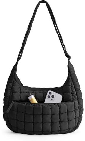 bagsmart Puffer Crossbody Bag Damen Umhängetasche Mittelgroß Moon Bag | Puffer Tasche mit Mehreren Fächern Verstellbare Weich Schultergurt, Gesteppte Schultertasche für Arbeit Uni Reise Alltag