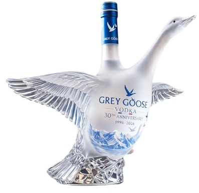 Grey Goose Vodka Glass Bottle 3D Engraving 30th Whiskey Bottle Frosted 350ml Liquor Decanter Borosilicate Glass Whisky Wine Spirits Carafe Home Bar Ornament (C)