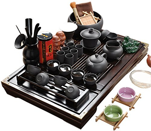 ufengke-ts Chinesisches Yixing Reines Schwarzes Zisha Tee Set Mit Hölzernem Tee Tablett, Keramik Kung Fu Tee Set Purpurrotes Lehm Teeservice, Für Geschenk Und Haushalt, Büro