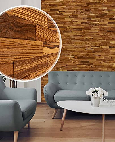 wodewa Revêtement Mural Bois 3D Zébrano 1m² Parement Bois Lambris Bois Plaquette de Parement Bois Intérieur Panneaux Muraux decoration murale interieur