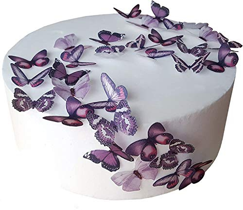 Anglesit 48 X PRE-CUT BEAUTIFUL SMALL PURPLE BUTTERFLIES EDIBLE RICE/WAFER PAPER PRE CUT CUPCAKE CAKE DESSERT TOPPERS BIRTHDAY PARTY WEDDING BABY SHOWER HALLOWEEN DECORATIONS (Small)